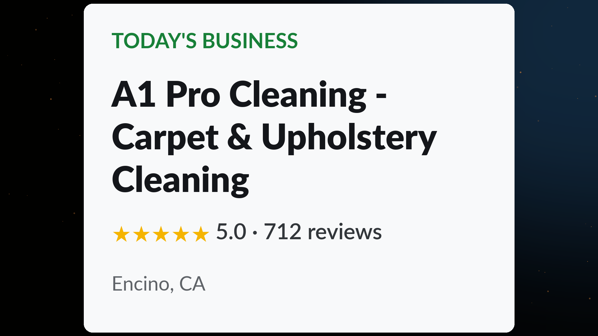 A1 Pro Cleaning business profile card showing a 5.0 star rating across 712 Google reviews in Encino, CA