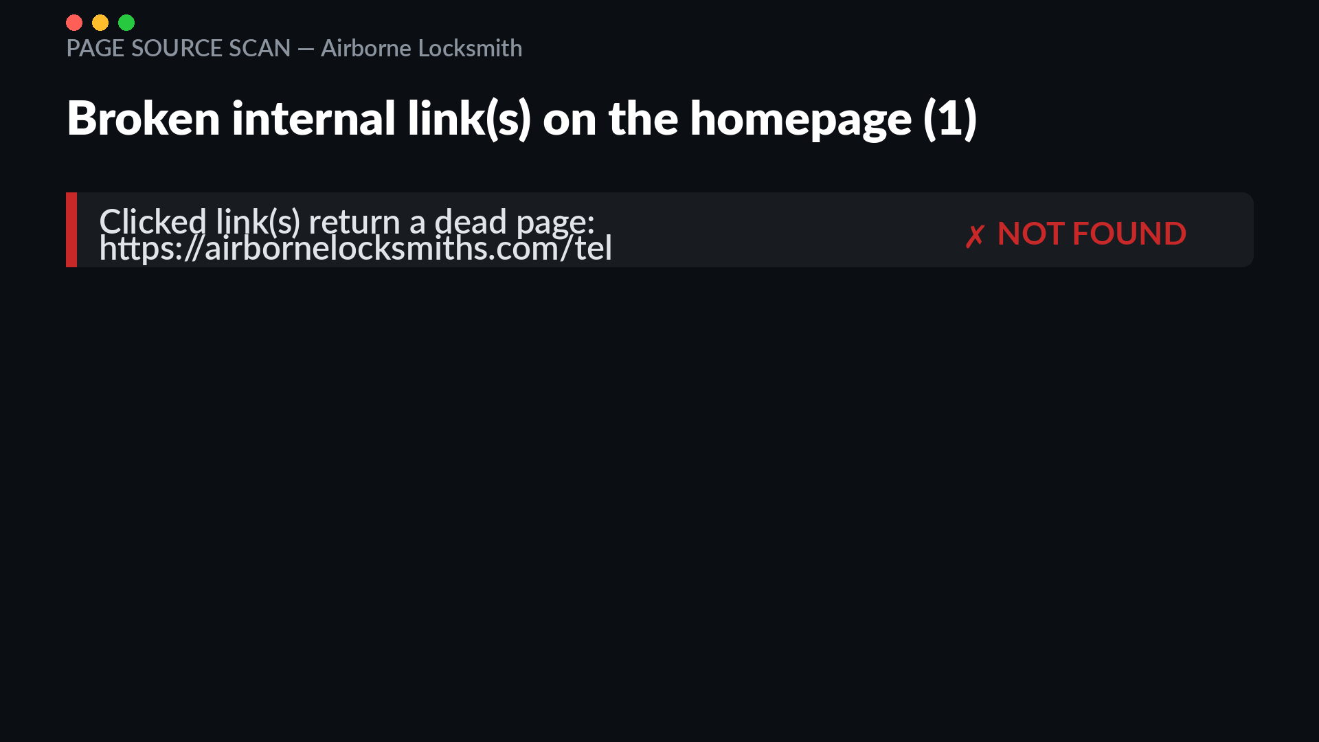 Airborne Locksmith homepage click-to-call link leading to a dead page at airbornelocksmiths.com/tel:7139555554