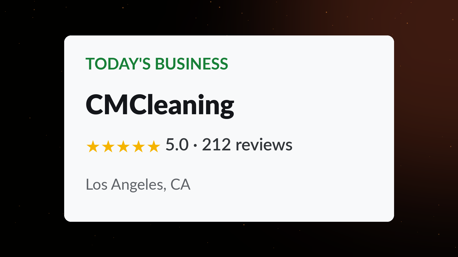 CMCleaning Google Business Profile showing a 5.0 star rating across 212 reviews in Los Angeles, CA
