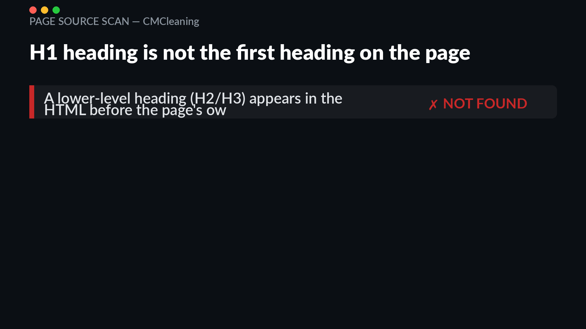 Homepage HTML of californiamobilecleaning.com showing a lower-level heading appearing before the page H1