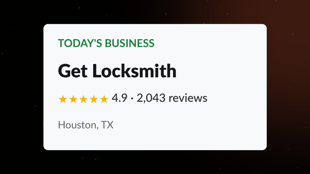 Get Locksmith Google Business Profile showing a 4.9 star rating across 2,043 reviews in Houston, TX