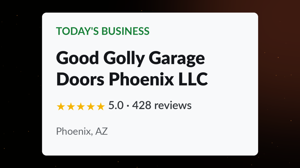 Good Golly Garage Doors Phoenix LLC Google Business Profile showing a perfect 5.0 star rating across 428 reviews in Phoenix, AZ