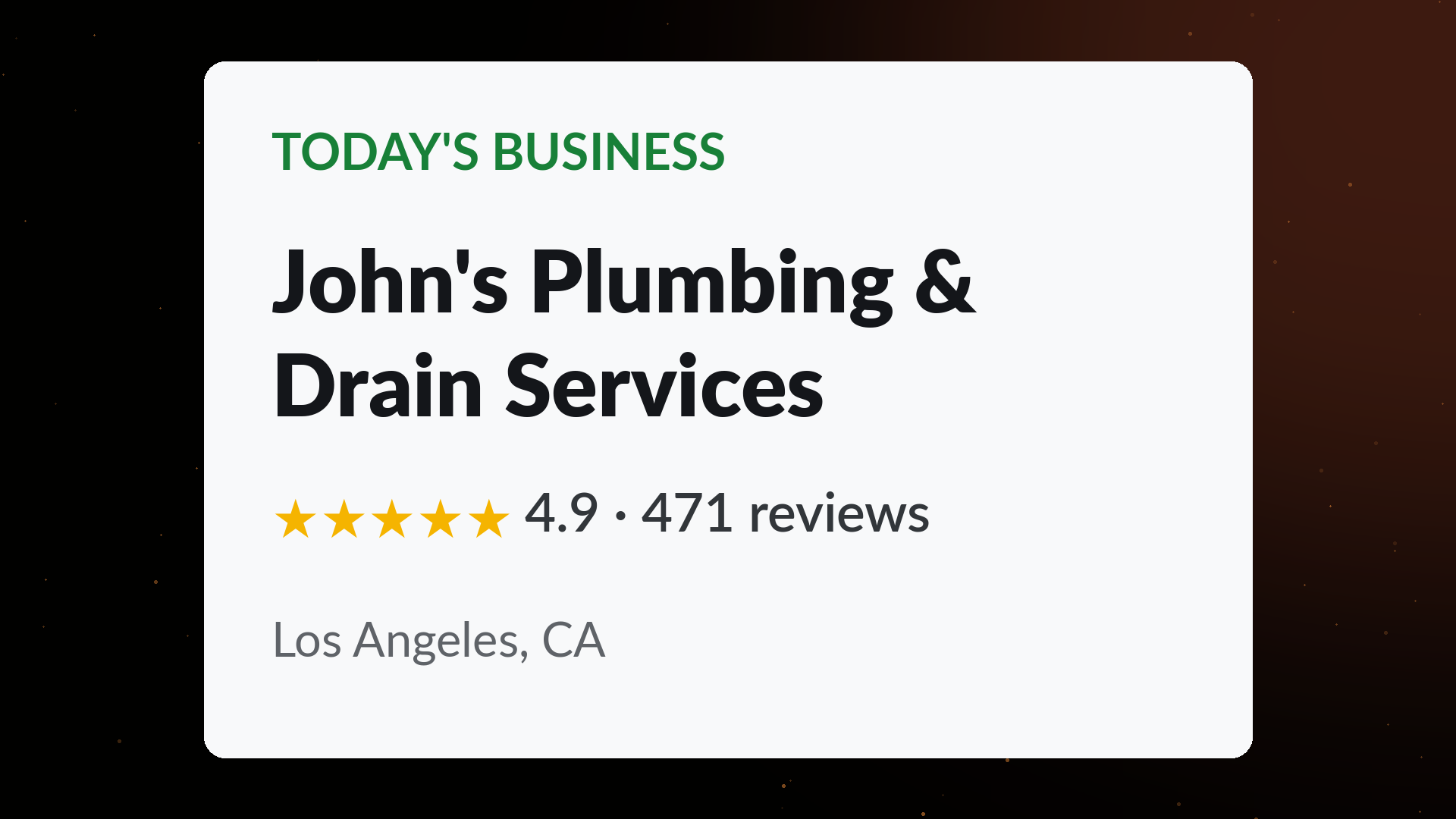 John's Plumbing & Drain Services Google Business Profile showing a 4.9 star rating across 471 reviews in Los Angeles, CA