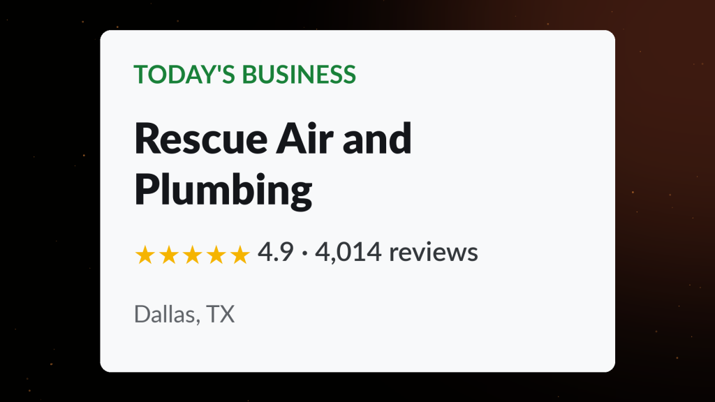 Rescue Air and Plumbing Google Business Profile showing a 4.9 star rating across 4,014 reviews in Dallas, TX