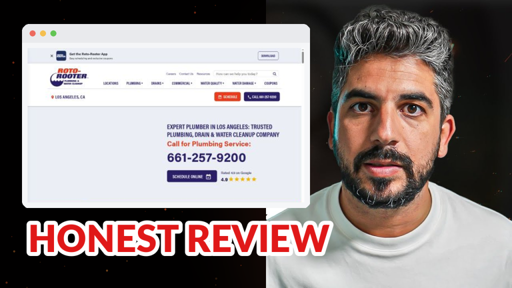 Roto-Rooter Plumbing & Water Cleanup review: 4.8 stars across 1,019 reviews — and a map-pack scan that never once puts them in the top three. (Los Angeles, CA marketing breakdown)
